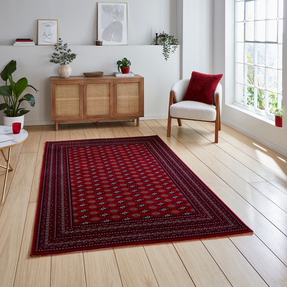 Dubai 62096 Traditional Patterned Border Rugs in Red